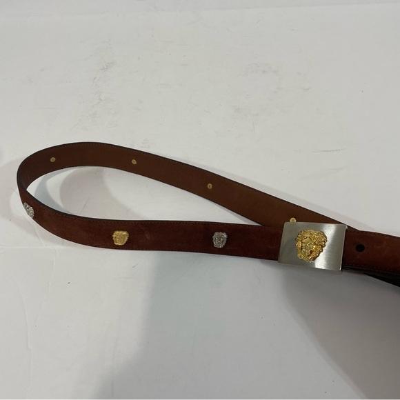 Cale Made In Spain Exotic Leather Gold Medusa Head Embellished Belt Size 26-29 - Picture 4 of 8